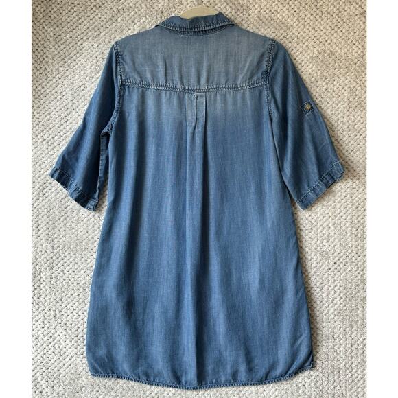 Cloth & Stone Dress Women S Blue Tencel Chambray Shirt Collar V-Neck Pockets - Picture 7 of 14